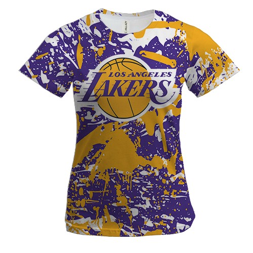 Жіноча 3D футболка Lakers фірмові кольори бризки фарб