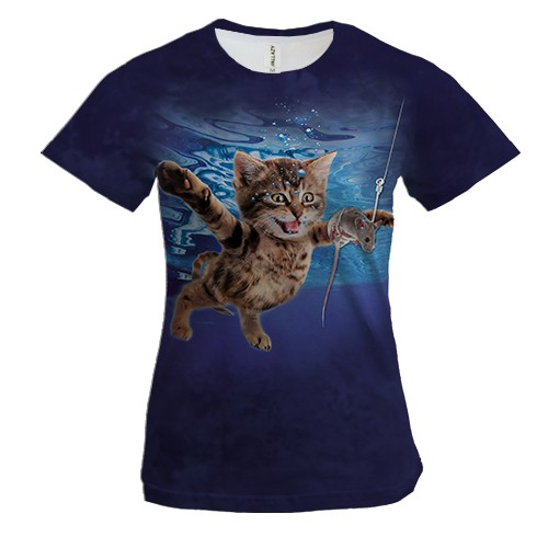 Женская 3D футболка Кот ныряет за мышкой