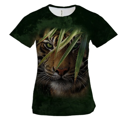 Женская 3D футболка Тигр в зелени
