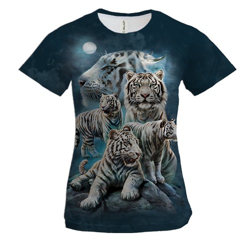 Женская 3D футболка с белыми тиграми
