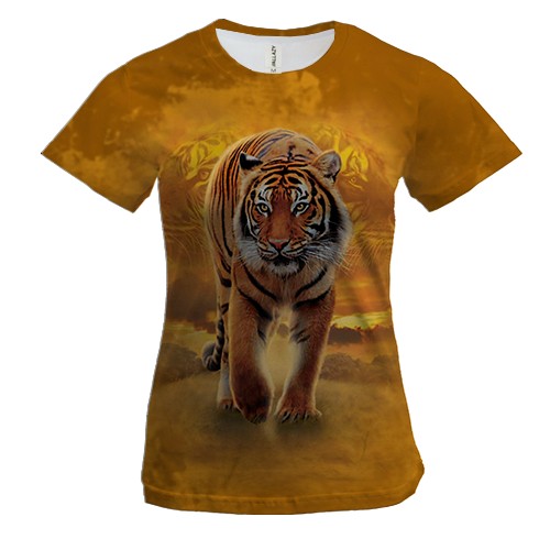 Женская 3D футболка Тигр в саванне