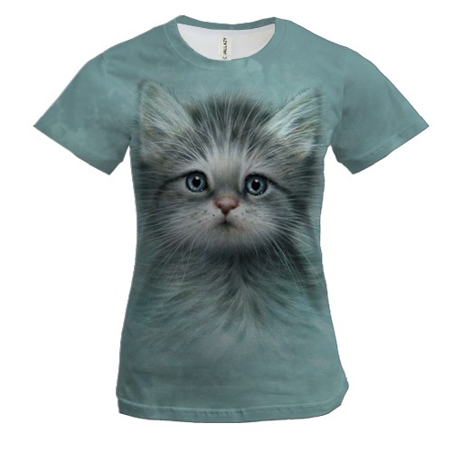 Жіноча 3D футболка із сірим кошеням