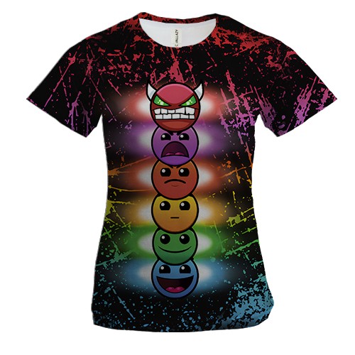 Женская 3D футболка Geometry Dash Levels