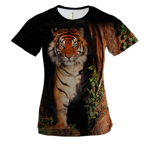 Женская 3D футболка Тигр в пещере