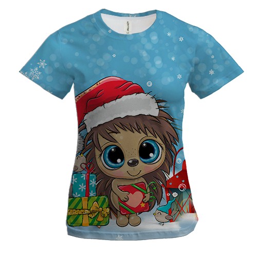 Жіноча 3D футболка Новорічний їжачок