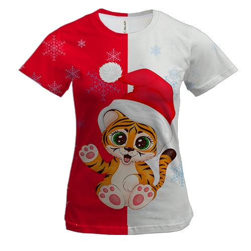 Жіноча 3D футболка Новорічне тигреня