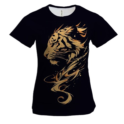 Женская 3D футболка с силуэтом золотого тигра