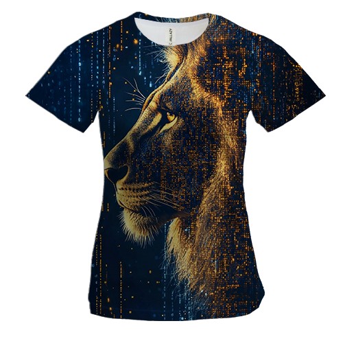 Женская 3D футболка с матричным львом