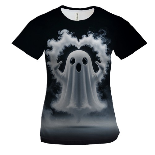 Жіноча 3D футболка з димним привидом із серцем