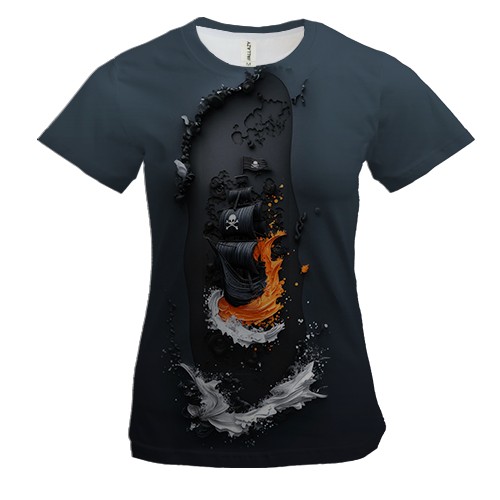 Жіноча 3D футболка Піратський корабель АРТ (2)