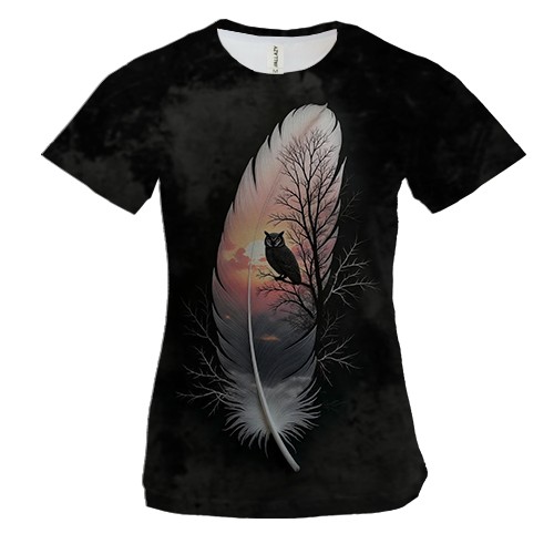 Жіноча 3D футболка Перо з совою АРТ