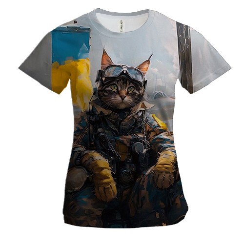 Женская 3D футболка Кот военный