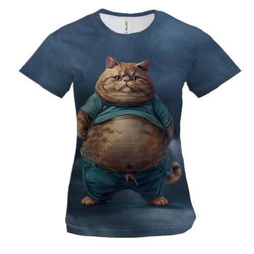 Женская 3D футболка Кот пузатик
