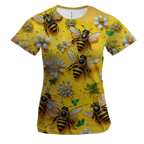 Жіноча 3D футболка Бджоли з квітами