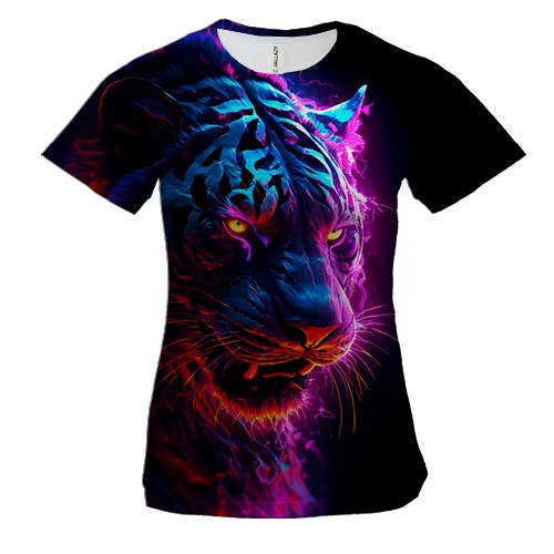 Женская 3D футболка с тигром в неоновом цвете