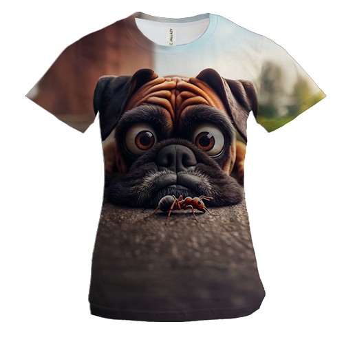 Женская 3D футболка Бульдог и муравей
