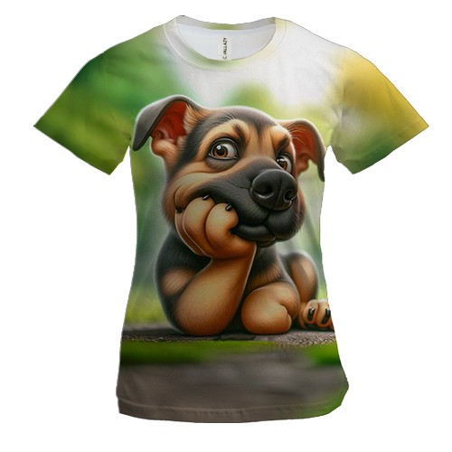 Женская 3D футболка Собака на поляне