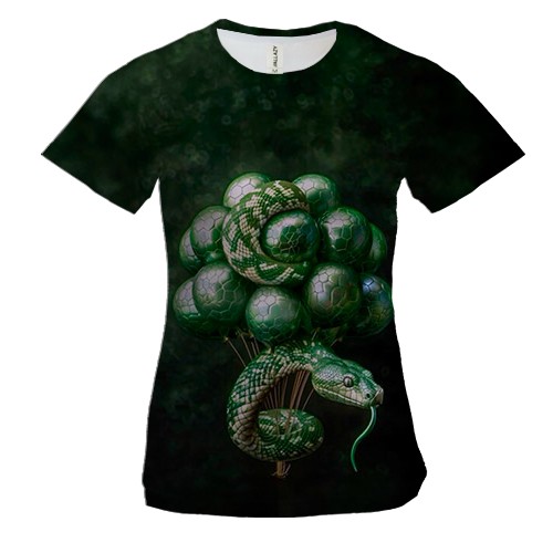 Женская 3D футболка Зеленая змея с шариками