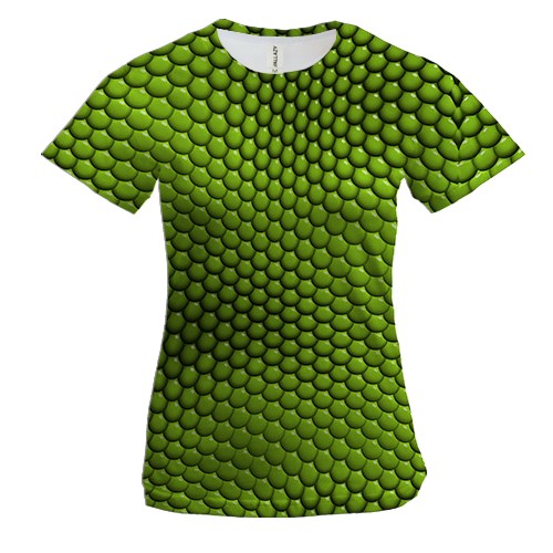 Женская 3D футболка Зеленая змея чешуя