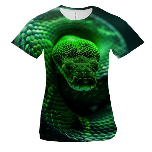 Жіноча 3D футболка Зелена неонова змія