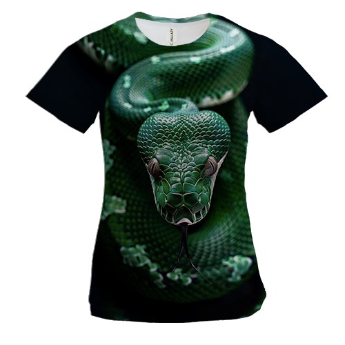 Женская 3D футболка Зеленая змея
