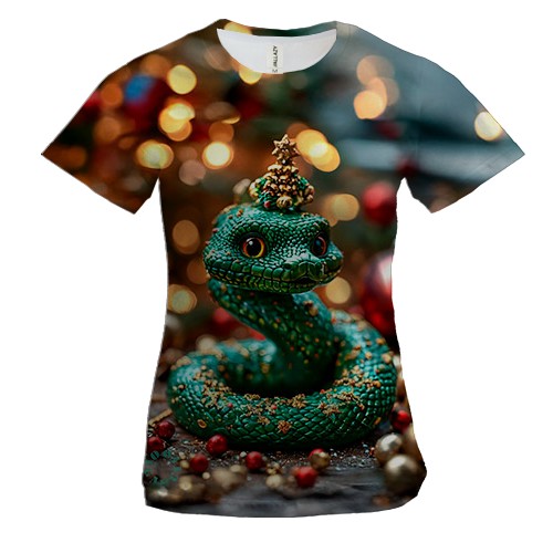 Женская 3D футболка Маленькая рождественская змейка