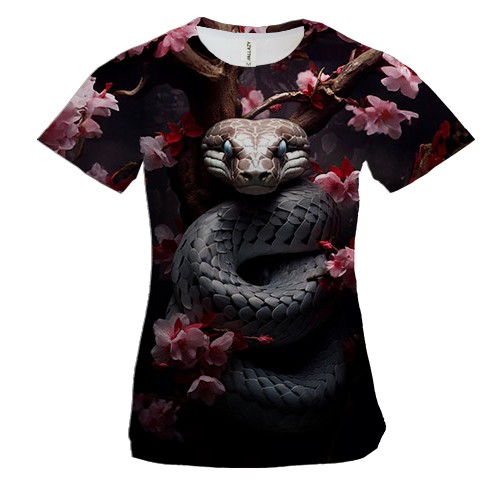 Женская 3D футболка змея и сакура