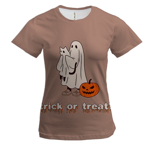 Жіноча 3D футболка Котик та привид