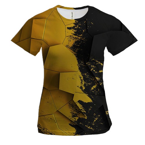 Женская 3D футболка с черно-желтой абстракцией