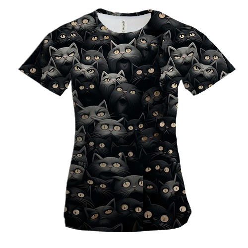 Женская 3D футболка Черные коты