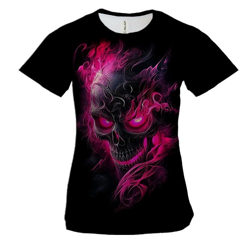 Жіноча 3D футболка Череп у рожевому полум