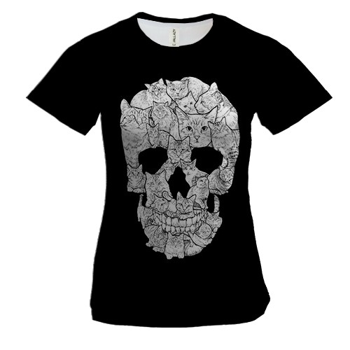 Женская 3D футболка Череп с котиками