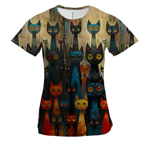 Женская 3D футболка со стилизованными котами