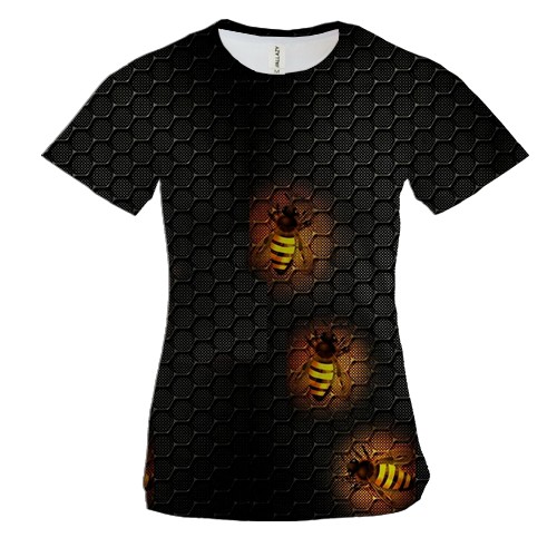 Женская 3D футболка Пчелы на стилизованных сотах