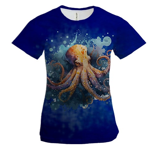 Женская 3D футболка с осьминогом в воде