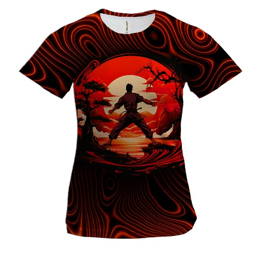 Жіноча 3D футболка Каратист на тлі сонця