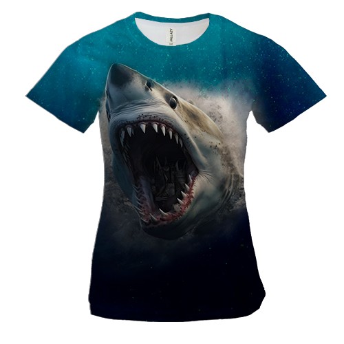 Женская 3D футболка с акулой в воде