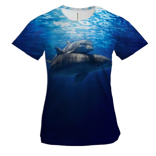 Женская 3D футболка с дельфинами в воде