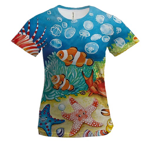 Женская 3D футболка с подводным миром (рисунок)