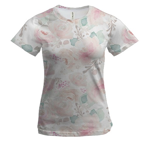 Жіноча 3D футболка з абстракцією акварельних квітів