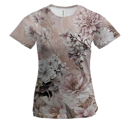 Жіноча 3D футболка Бежева Квіткова абстракція