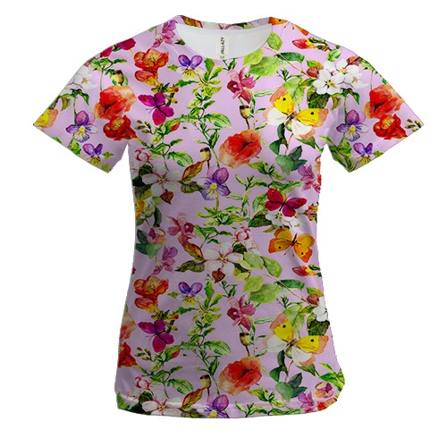 Жіноча 3D футболка Квіткова абстракція з метеликами