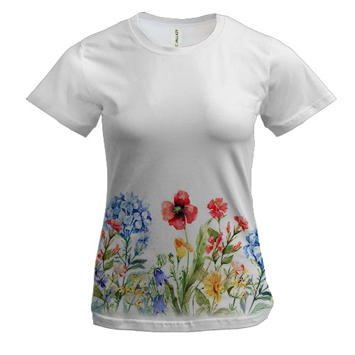 Жіноча 3D футболка з квітковим орнаментом знизу