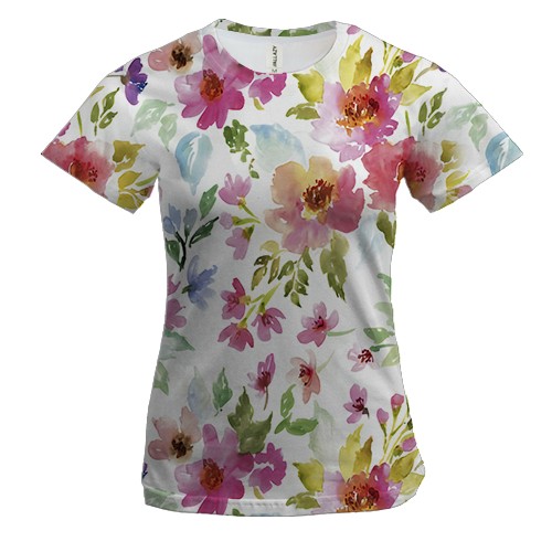 Жіноча 3D футболка з акварельними квітами