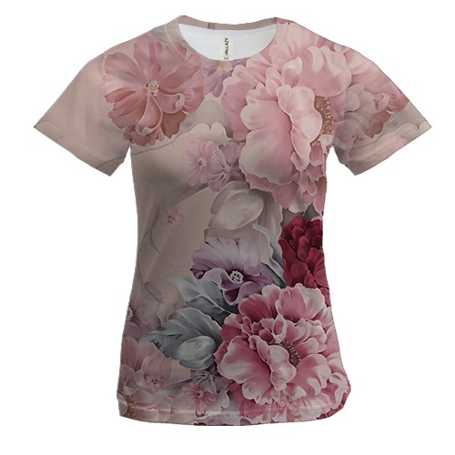Жіноча 3D футболка Рожевий квітковий Арт