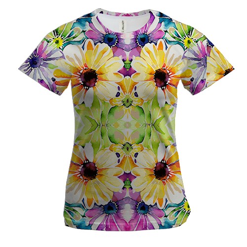 Жіноча 3D футболка Квітковий калейдоскоп