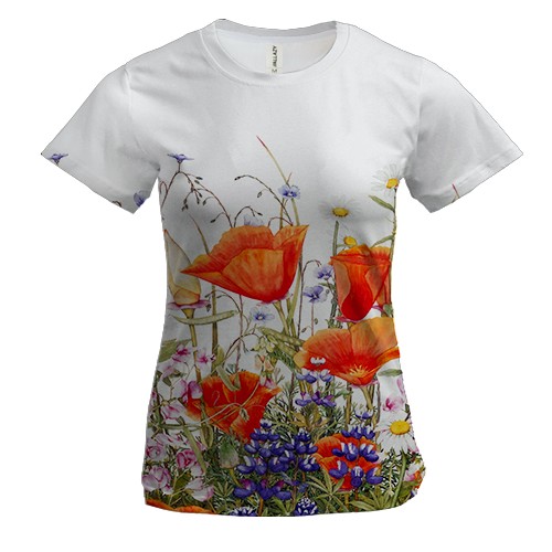 Женская 3D футболка с маковым полем