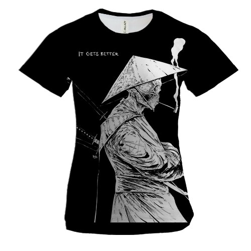 Жіноча 3D футболка Скелет-самурай із трубкою