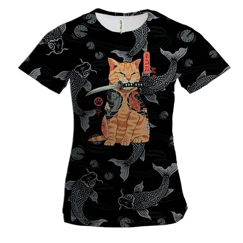 Женская 3D футболка Котик Якудза