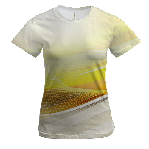 Женская 3D футболка Бело-желтая техно абстракция